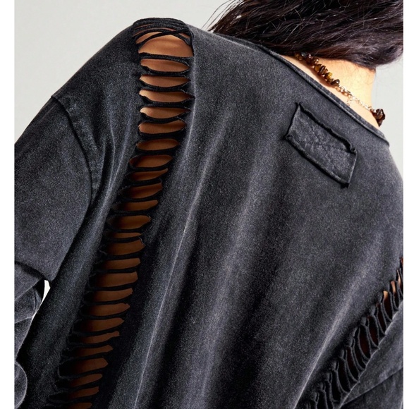 Mineral Wash Cut out Peace Patchwork Long Sleeve top - Picture 2 of 5